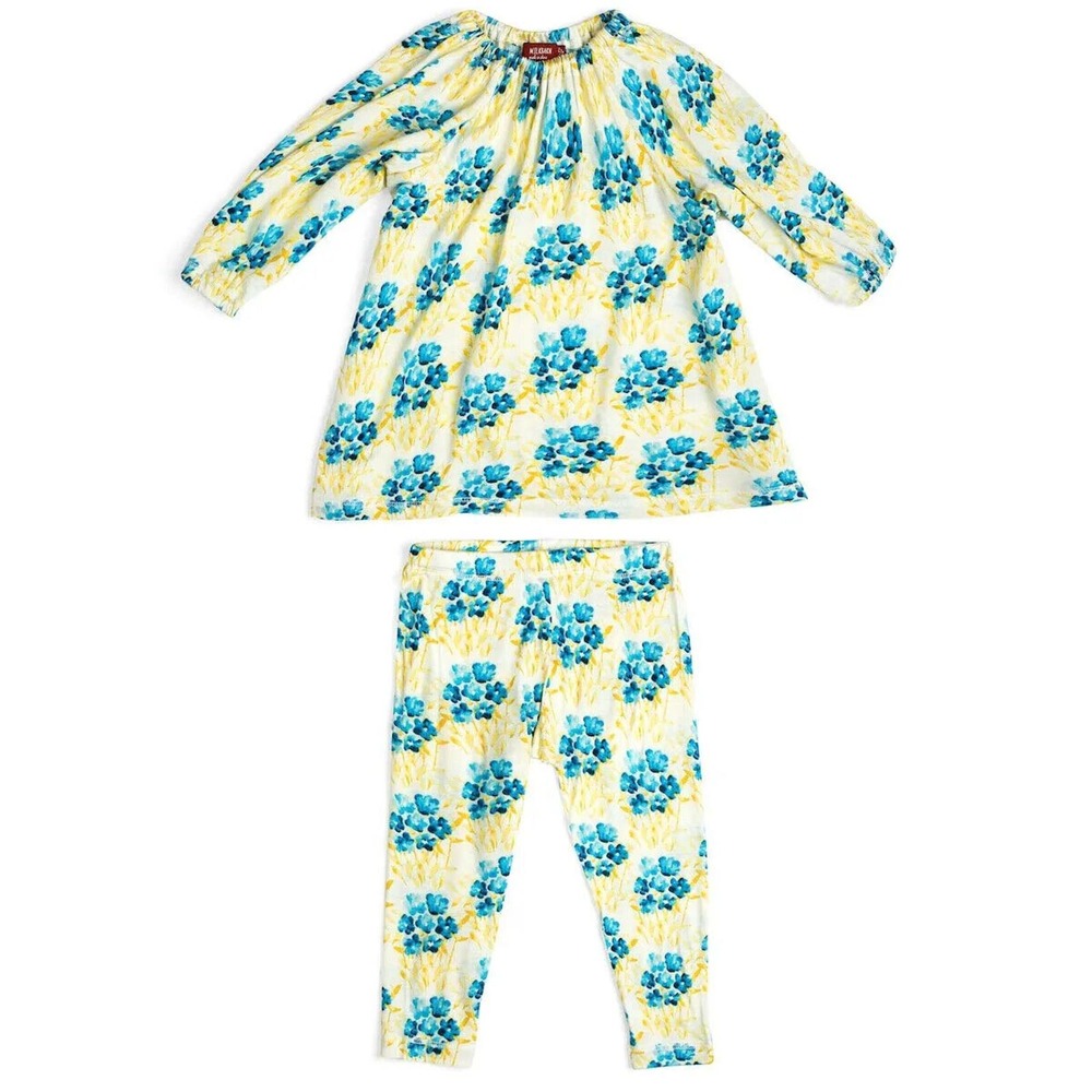 Milkbarn Bamboo Long Sleeve Dress & Legging Set -- Sky Floral, 6-12 Month NWT